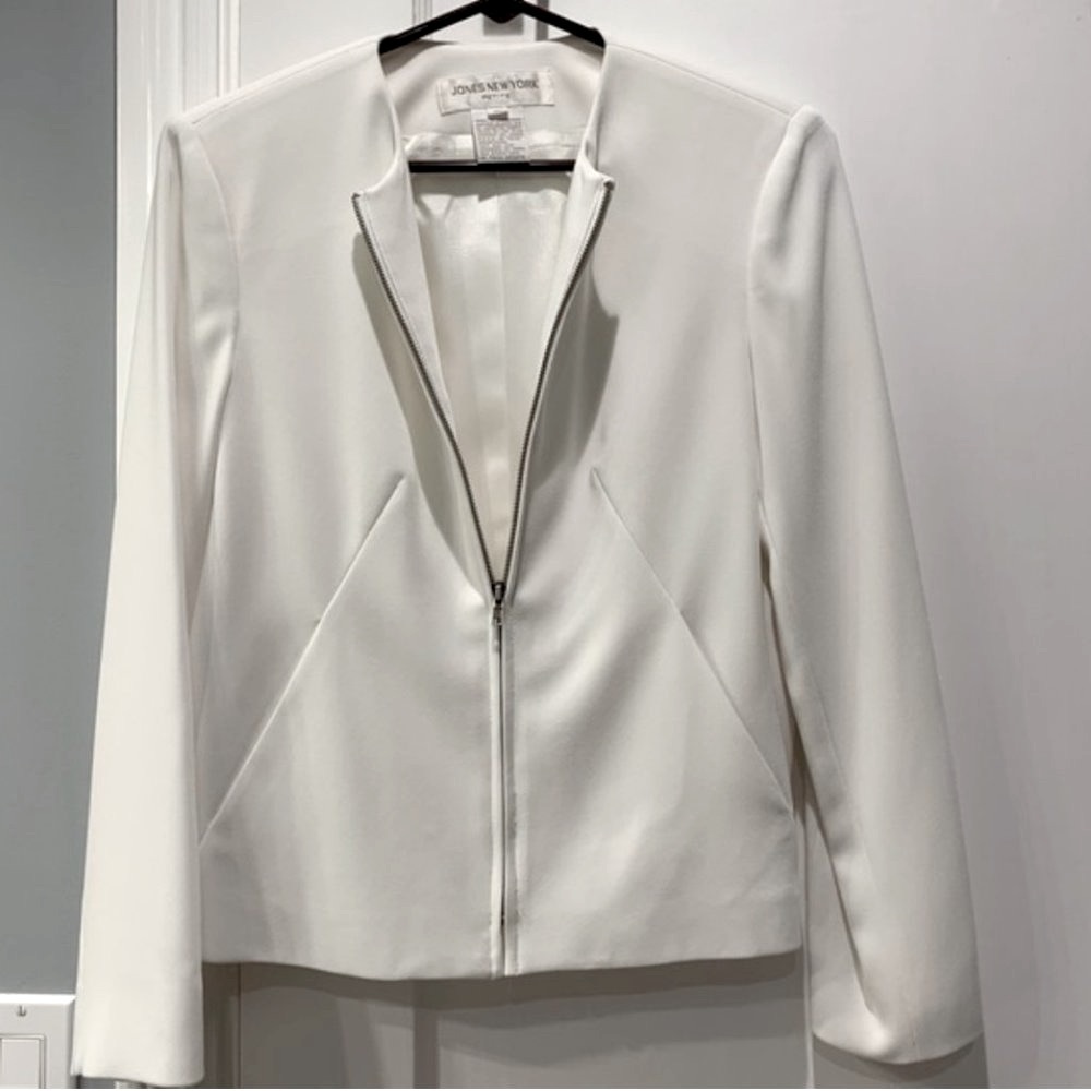 Vintage JONES NEW YORK Suit Jacket Mandarin collar Zip Front White Size 4P